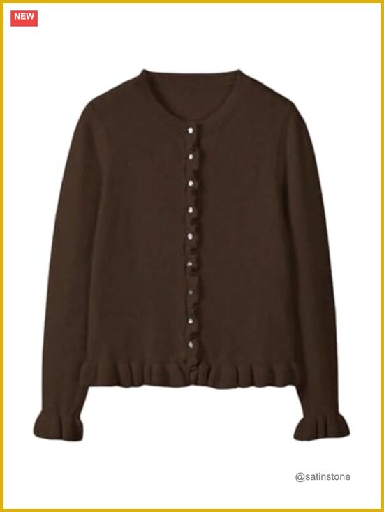 Sweaters - Women's Cropped Ruffle Cardigan Lightweight Long Sleeve
